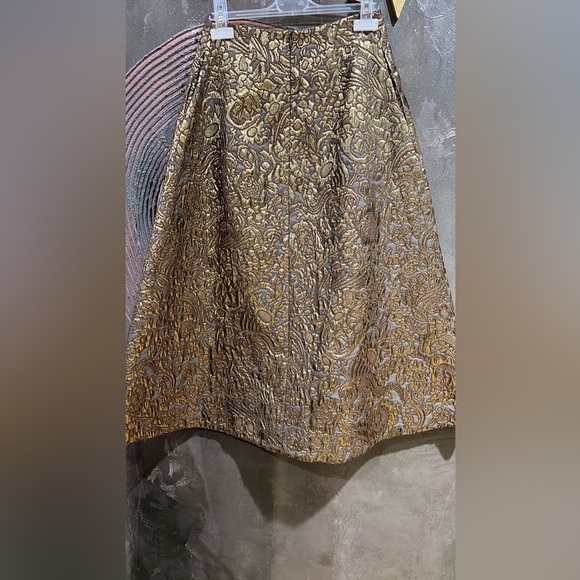 NWOT BAUM UND PFERDGARTEN Gold and Brown Brocade Midi Skirt|SIZE EU34 - Picture 2 of 7